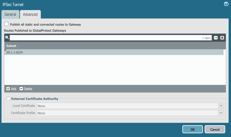 Snapshot of IPSec Advanced tab dialog box
