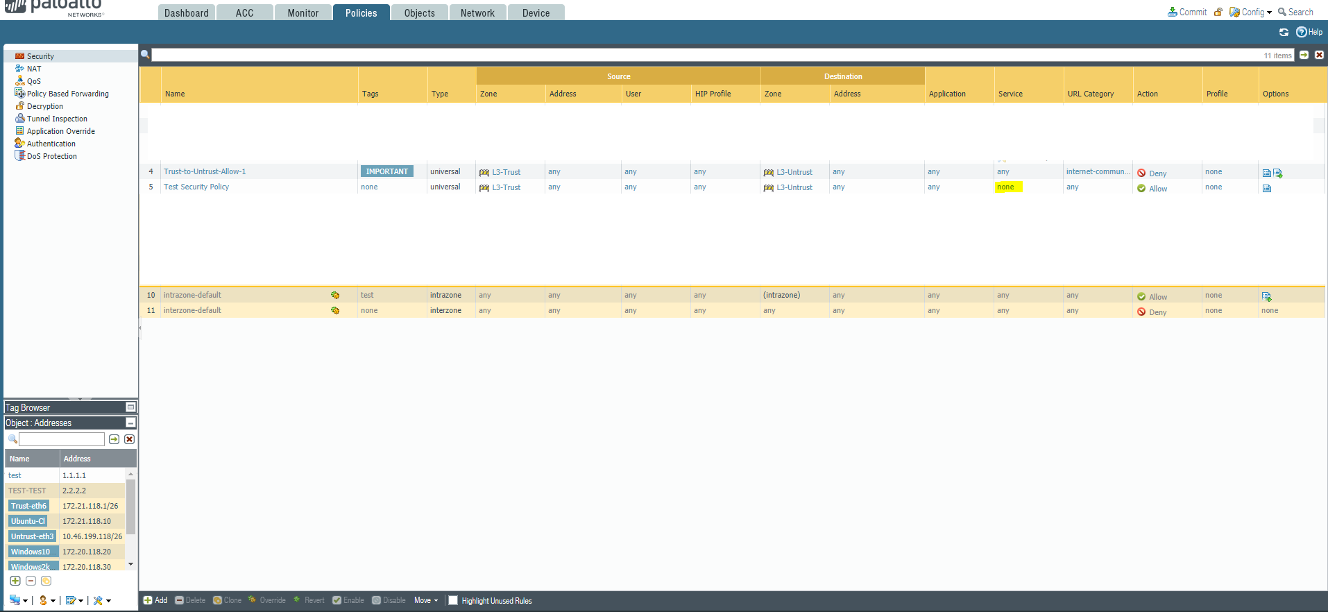 Screenshot of Security Policy