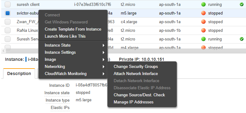 Right click &gt; Instance&gt; Networking &gt; Manage IP Address