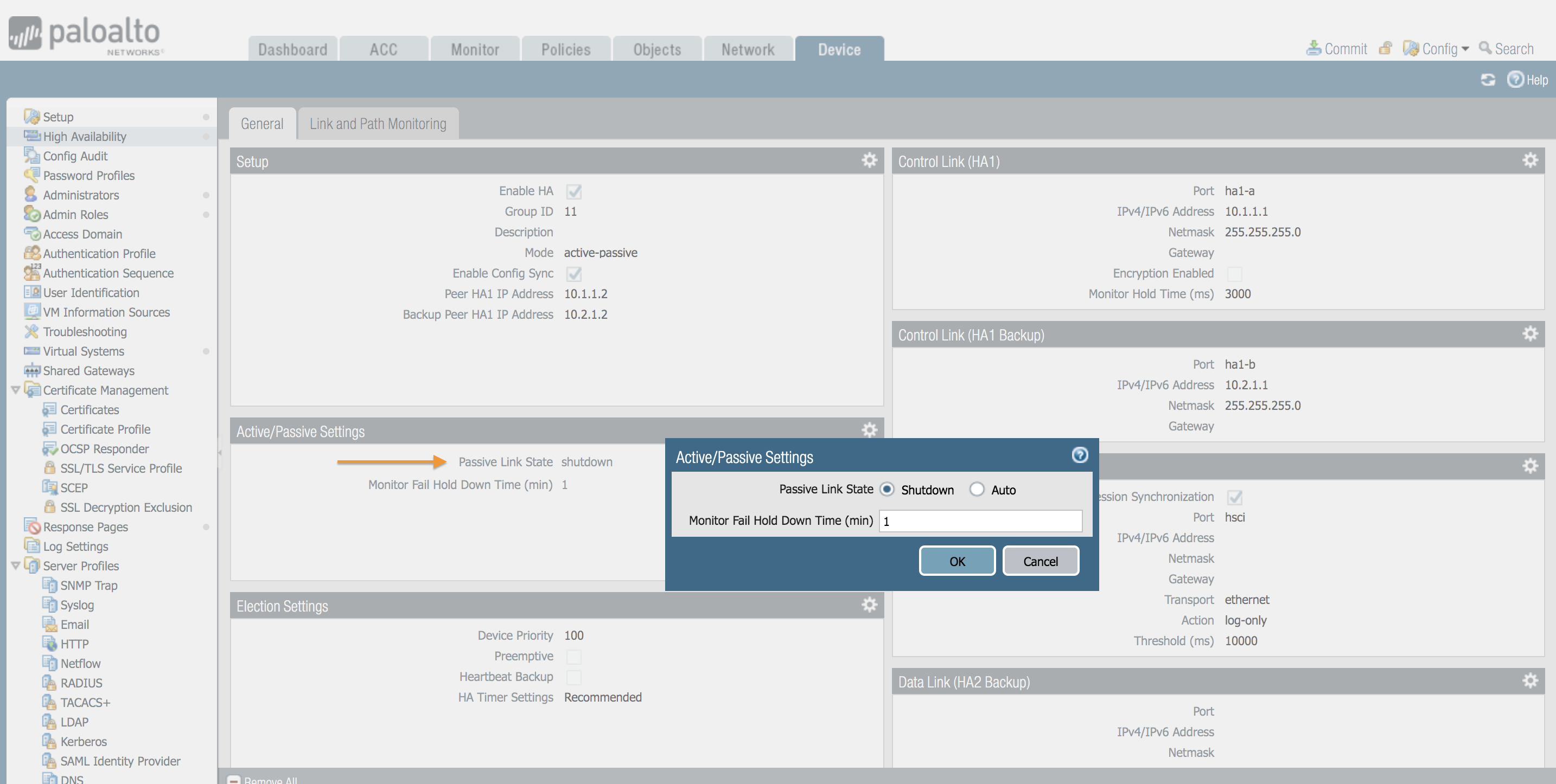 Passive-Link-state-settings