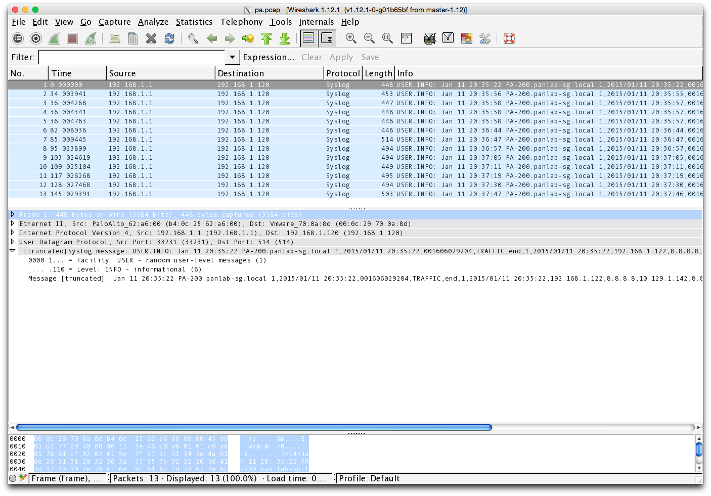 screenshot of pa.pcap