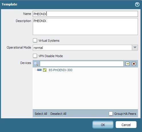 Add the firewall under an existing or newly created template
