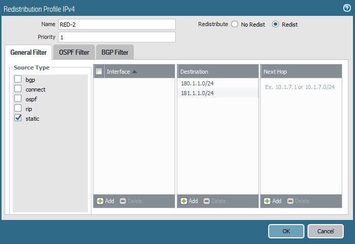 Non default static routes