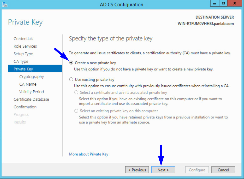 ad cs configuration private key