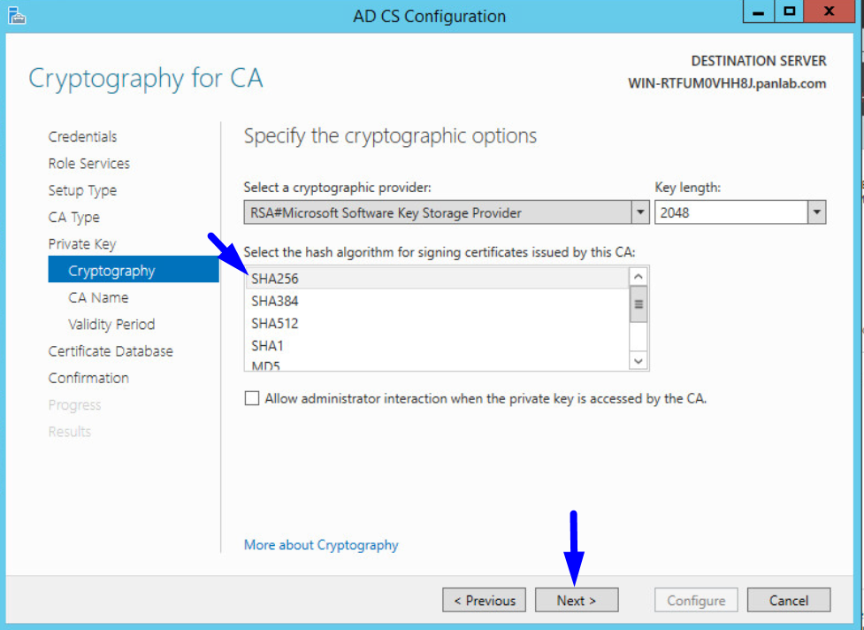 ad cs configuration private key cryptography