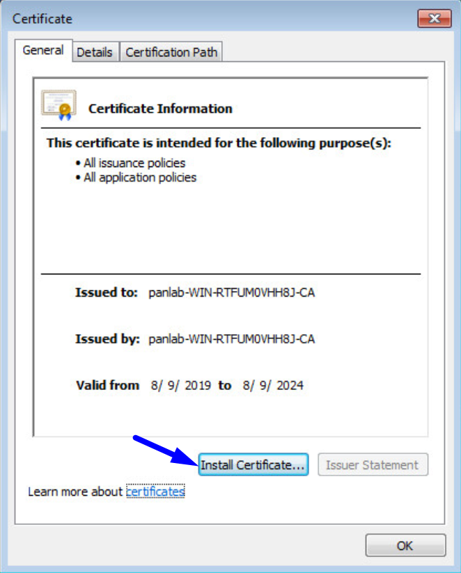 certificate information install certificate