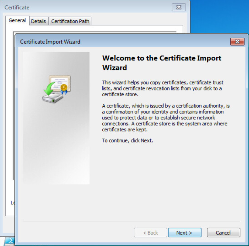 certificate import wizard welcome