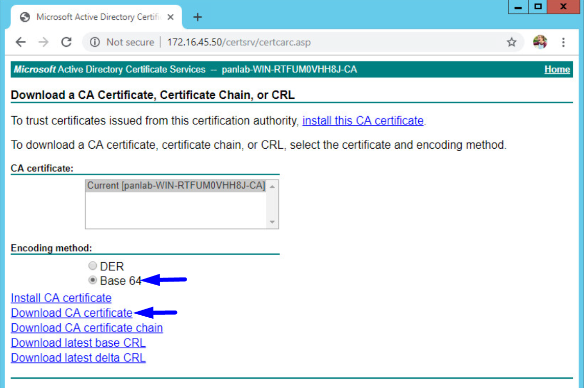 microsoft ad directory certificate services download a ca certificate base 64