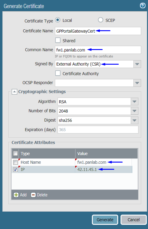 panorama generate certificate