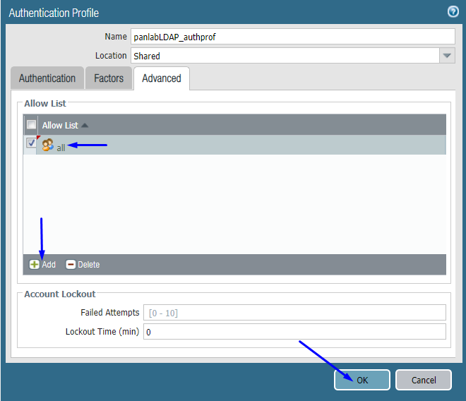 configure ldap authentication profile advanced tab