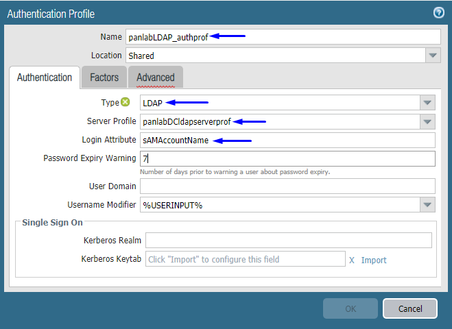 configure ldap authentication profile authentication tab