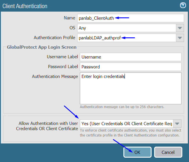 globalprotect portal configuration authentication tab client authentication