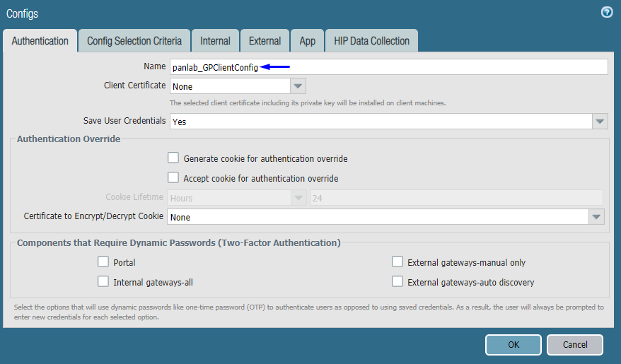 globalprotect portal configuration agent tab authentication