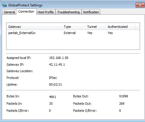 troubleshooting globalprotect on client pc connection tab