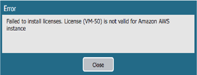 Unable to license VM-50