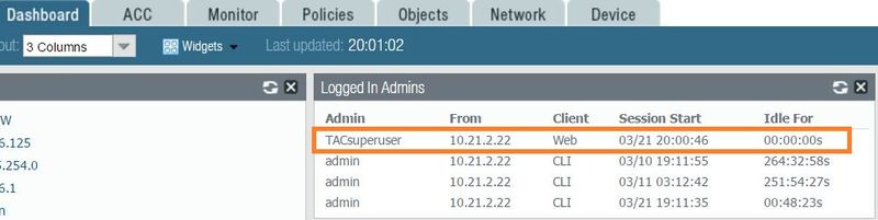 Screenshot of TAC superuser log in