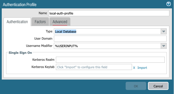 Screenshot displaying the Authentication Profile dialog box.