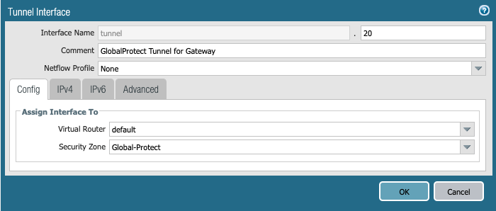 Screenshot displaying the Tunnel Interface creation dialog box.