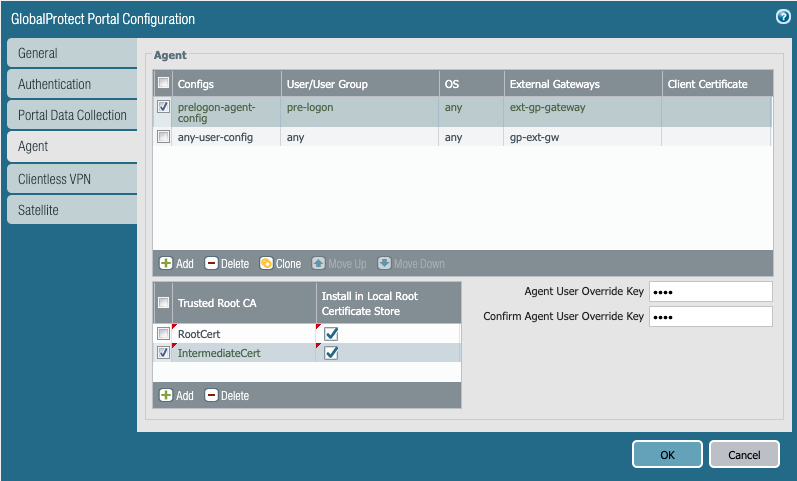 Screenshot displaying the completed GlobalProtect Portal's configuration dialog box.