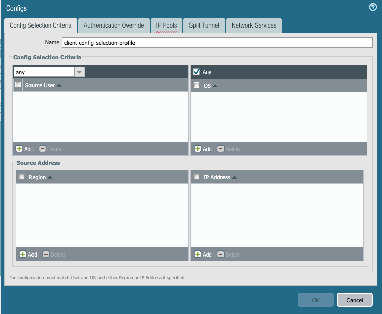 Screenshot displaying the GlobalProtect Gateways Agent Config dialog box.