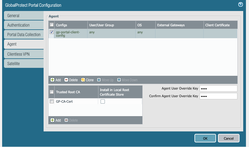 Screenshot displaying the Portal Agent Configuration.