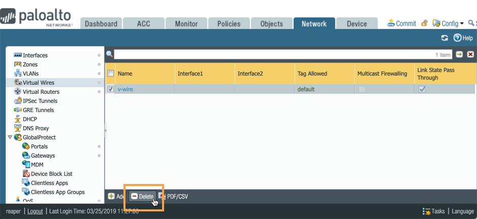 Delete the default v-wire