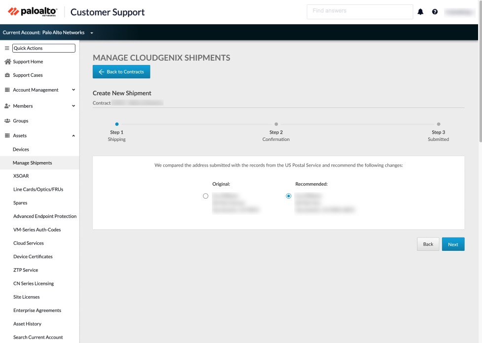 The entered address will be validated and a recommendation may be presented