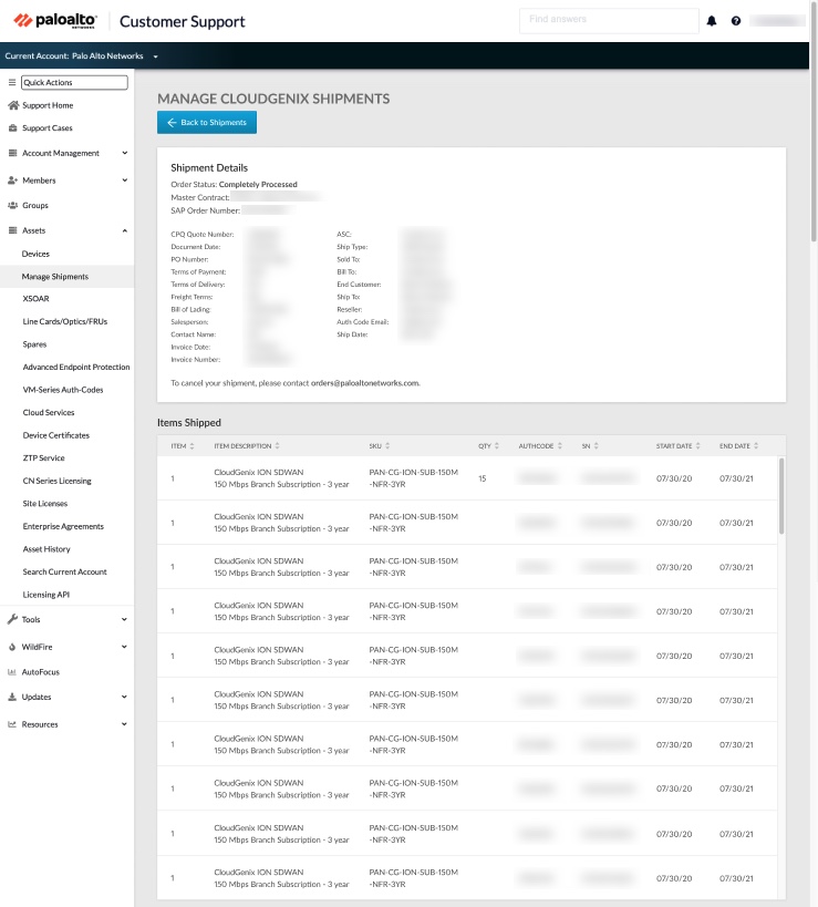 Les détails de la commande peuvent être consultés