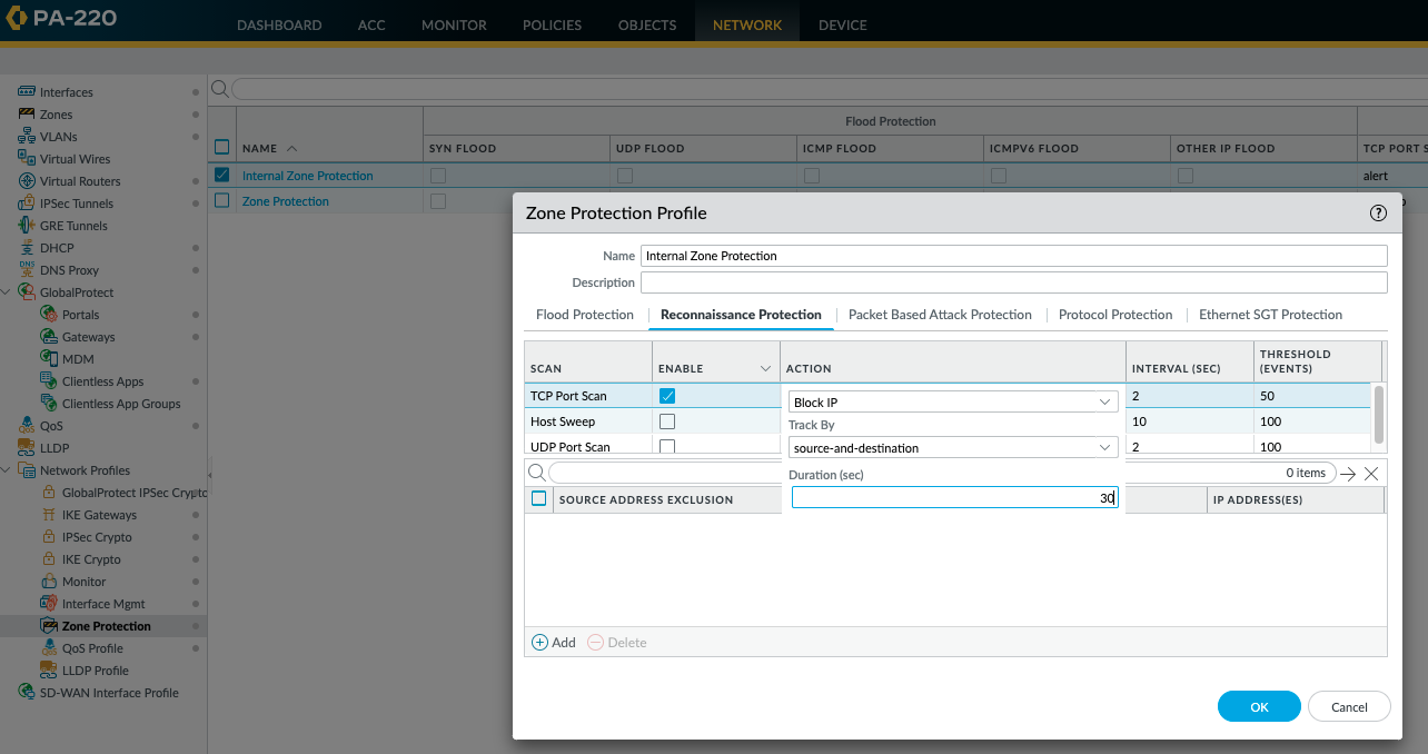 Block-IP action is specified, tracking source-and-destination