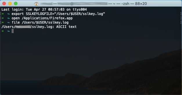Verify that the sslkey.log file is created.