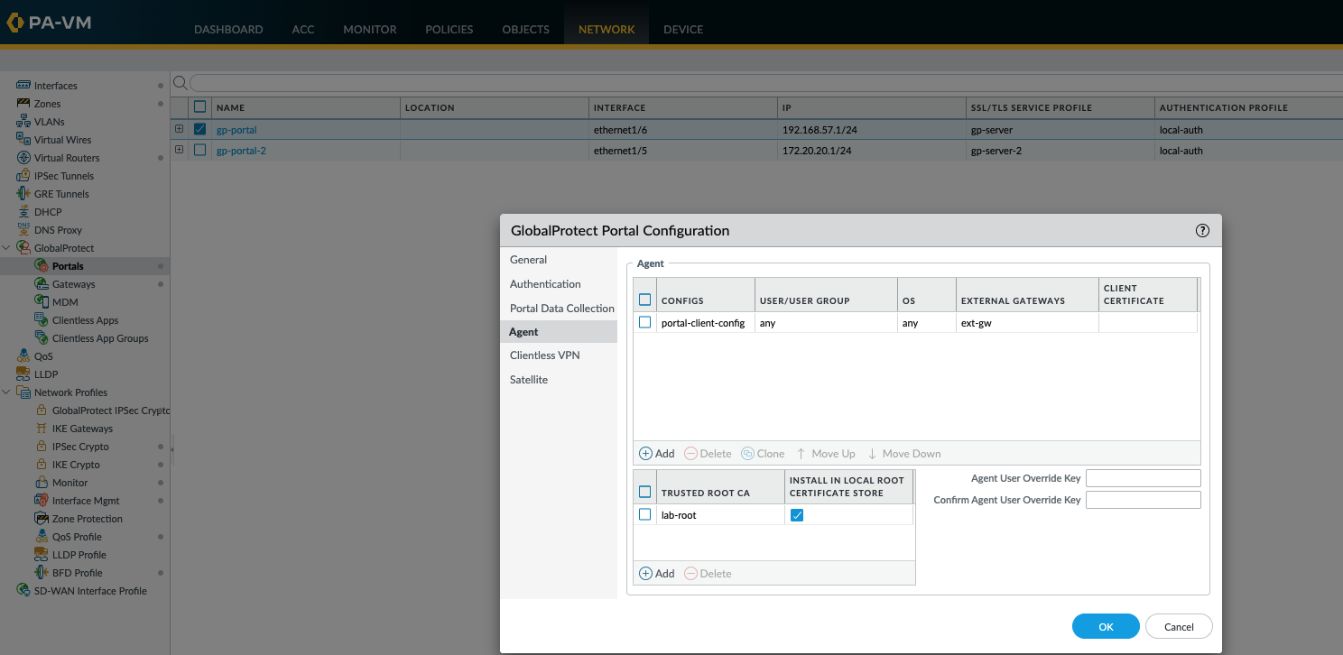 Snapshot displaying the GlobalProtect Portal Configuration dialog box