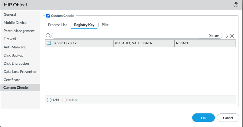 Snapshot displaying the HIP Object Dialog Box within PAN-OS