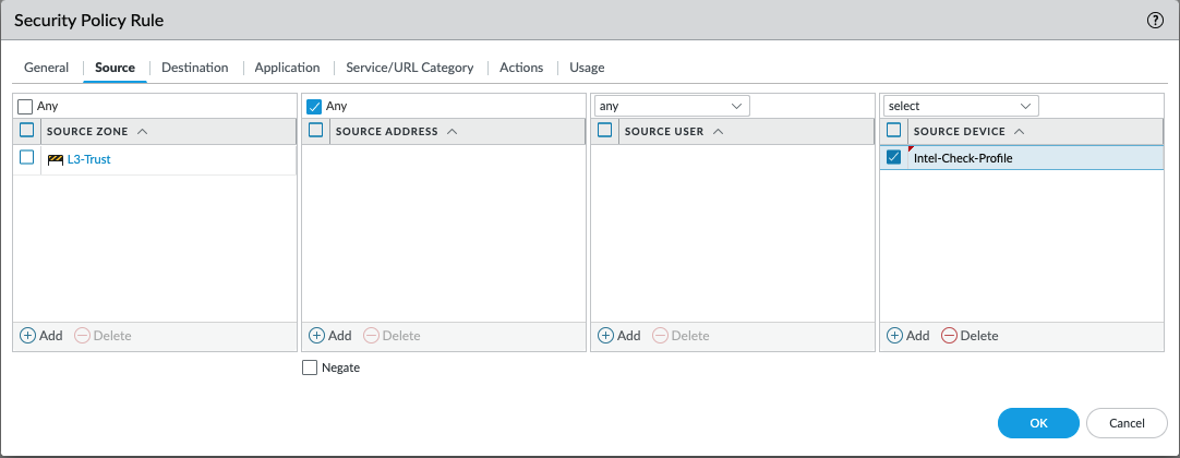 Snapshot displaying the HIP profile being added to a security policy within PAN-OS