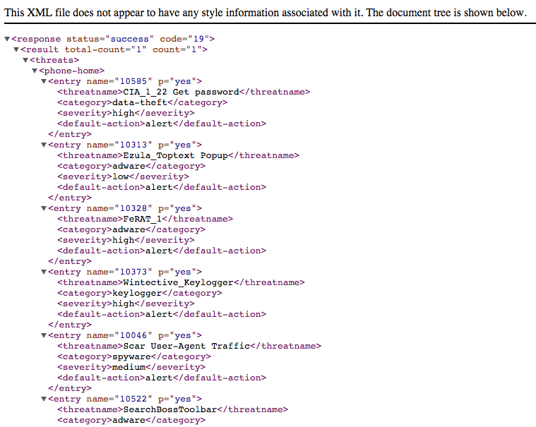 bóveda de amenazas de la API XML