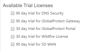 list of available trial licenses