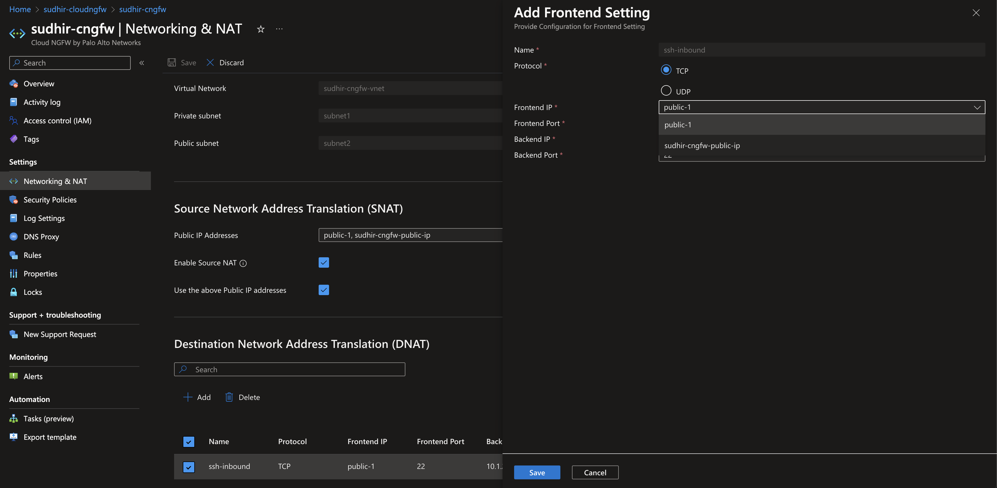 DNAT drop-down list of IPs