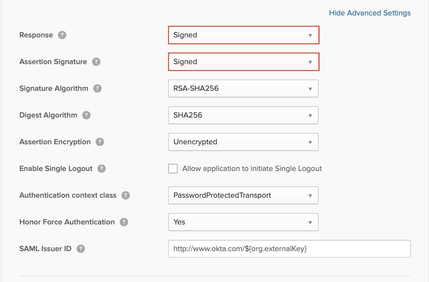 Verify that you have configured either Response or Assertion Signature to Signed.