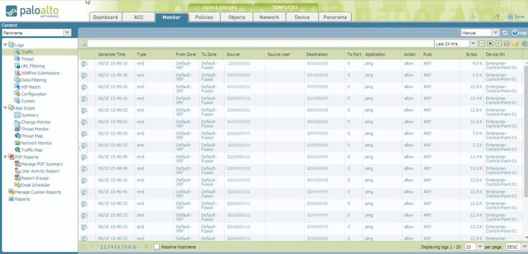 Shown is traffic observed for Rule "ANY" on Panorama for the PA-7000 series: