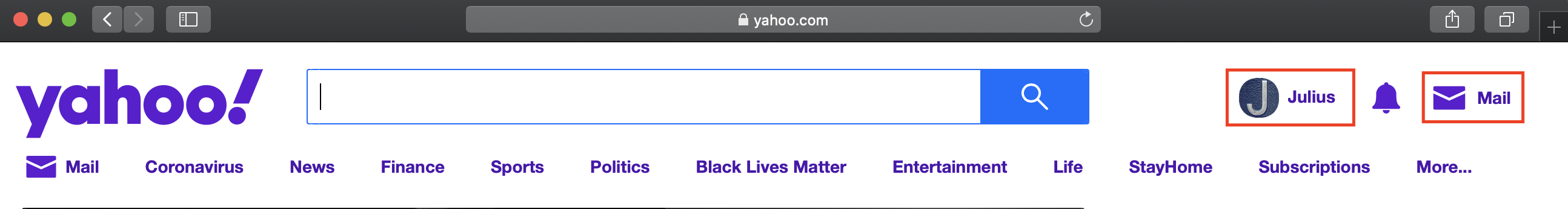 Yahoo landing page