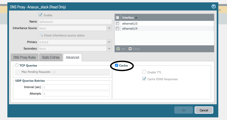 Cache needs to be enabled for DNS Proxy object to work properly.