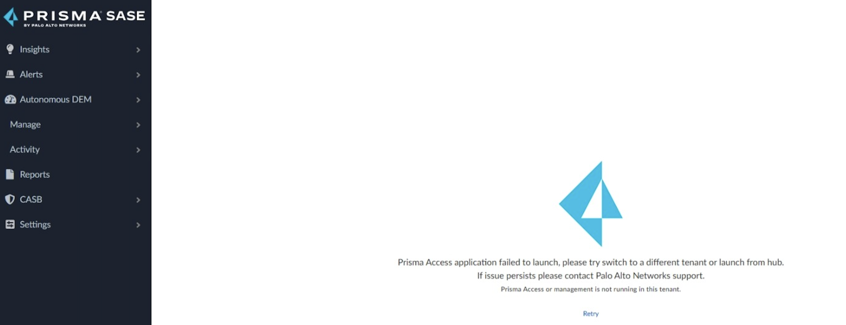 Error al acceder a sase.paloaltonetworks.com