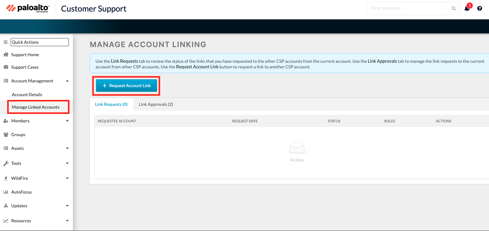 从管理帐户链接页面请求帐户链接
