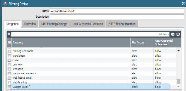 URL Filtering Profile