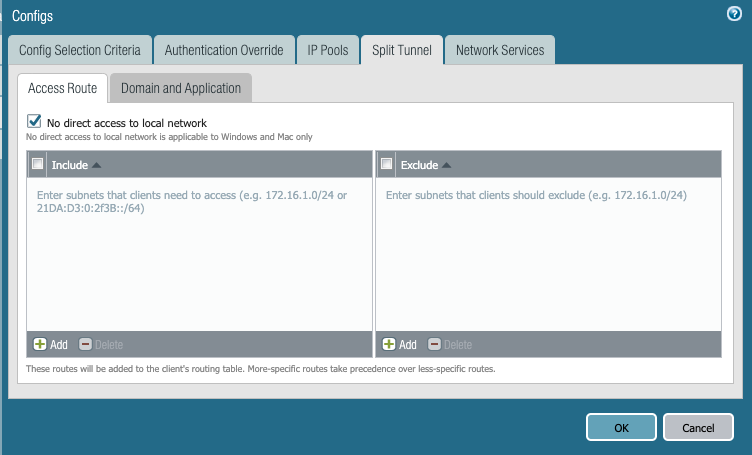 Captura de pantalla que muestra la casilla de verificación para deshabilitar el acceso directo a los recursos locales.