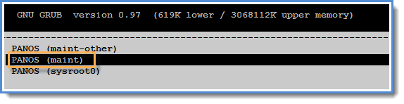 Screenshot von WÄHLEN PAN-OS mit hervorgehobenem PANOS (maint)