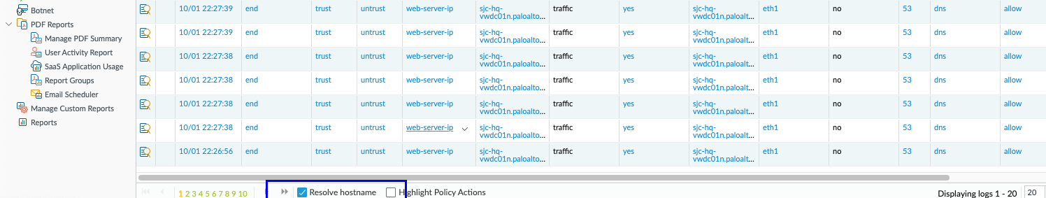 Resolve Hostname under the Monitor tab.