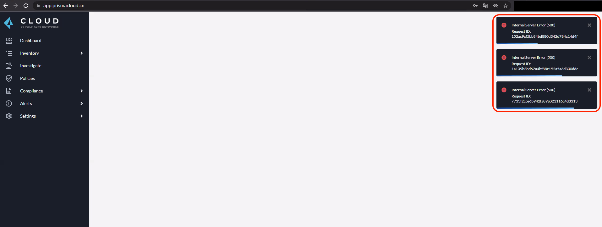 Prisma Cloud Le portail ne se charge pas avec « Internal Server... -  Knowledge Base - Palo Alto Networks