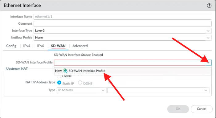 Hinzufügen eines neuen SD-WAN Schnittstellenprofils