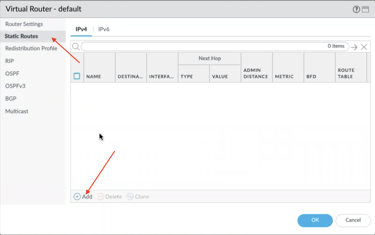 Hinzufügen einer statischen Route