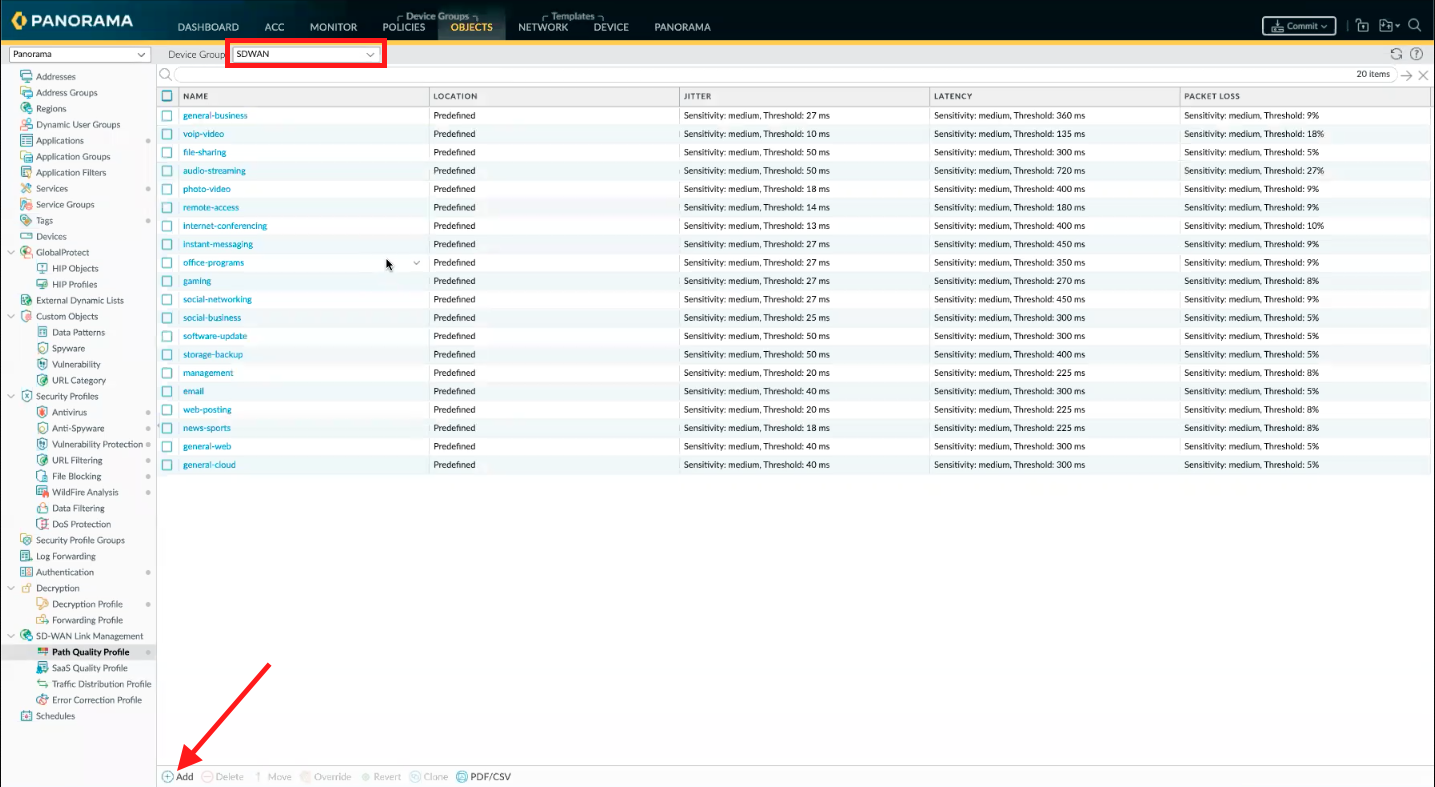 Hinzufügen eines Pfadqualitätsprofils